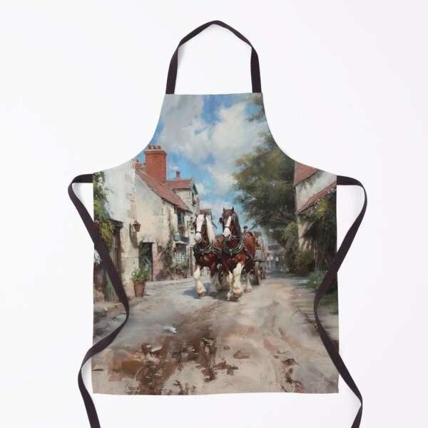 Item preview, A team of Clydesdales pulling a heavy wagon through a picturesque village Horses in Motion designed and sold by CDC40.