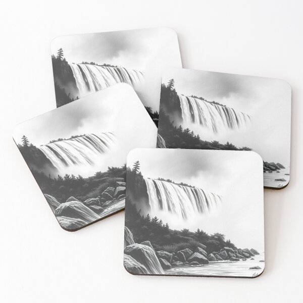 Item preview, Black and White Waterfall Pencil Drawing - Fine Art Print designed and sold by EllDAV777.