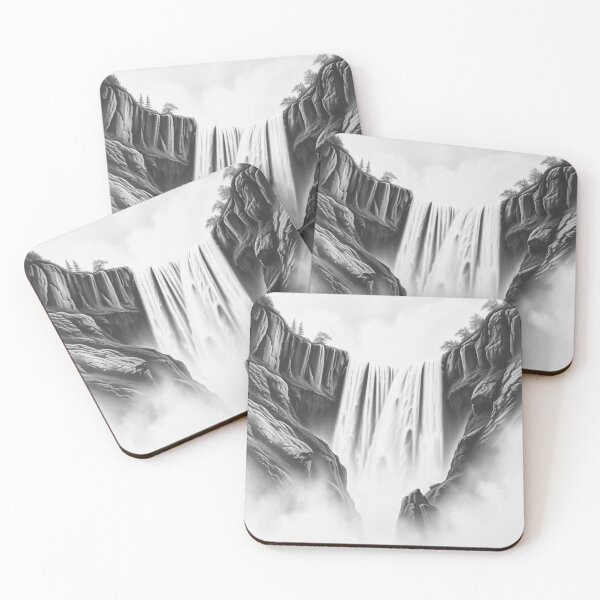 Item preview, Black and White Waterfall Pencil Drawing - Majestic Nature Art designed and sold by EllDAV777.