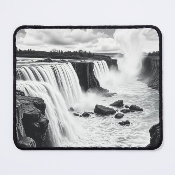 Item preview, Black and White Waterfall Pencil Art - Powerful Cascade Drawing designed and sold by EllDAV777.