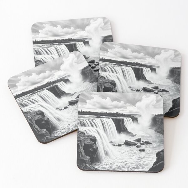 Item preview, Black and White Waterfall Pencil Art - Powerful Cascade Drawing designed and sold by EllDAV777.
