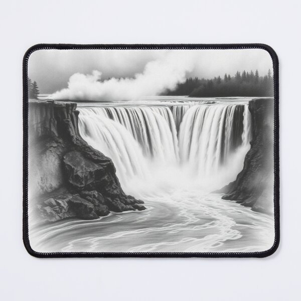 Item preview, Black and White Wide Waterfall Pencil Drawing - Epic Nature Art designed and sold by EllDAV777.