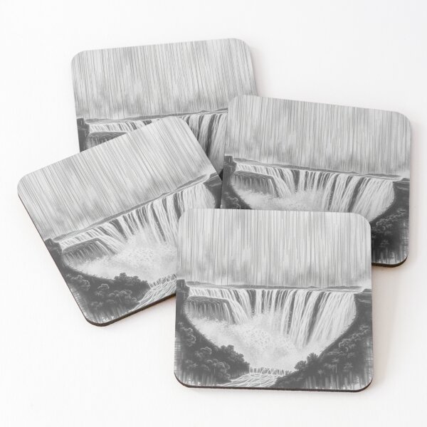 Item preview, Black and White Horseshoe Waterfall Pencil Art - Epic Nature designed and sold by EllDAV777.