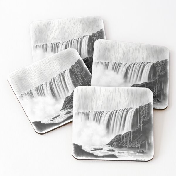 Item preview, Black and White Misty Waterfall Pencil Drawing - Powerful Nature designed and sold by EllDAV777.
