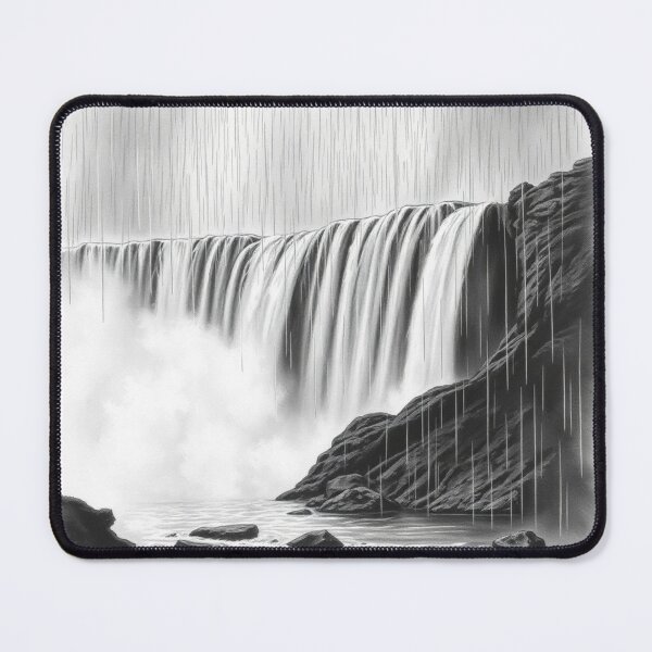 Item preview, Black and White Misty Waterfall Pencil Drawing - Powerful Nature designed and sold by EllDAV777.