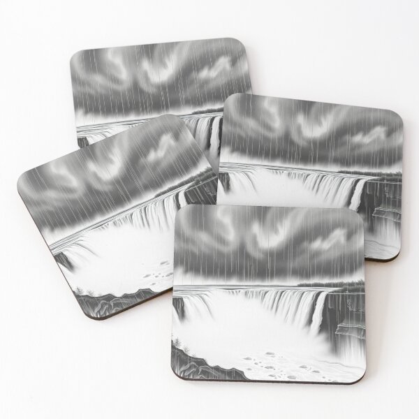 Item preview, Black and White Stormy Waterfall Pencil Art - Dramatic Nature designed and sold by EllDAV777.