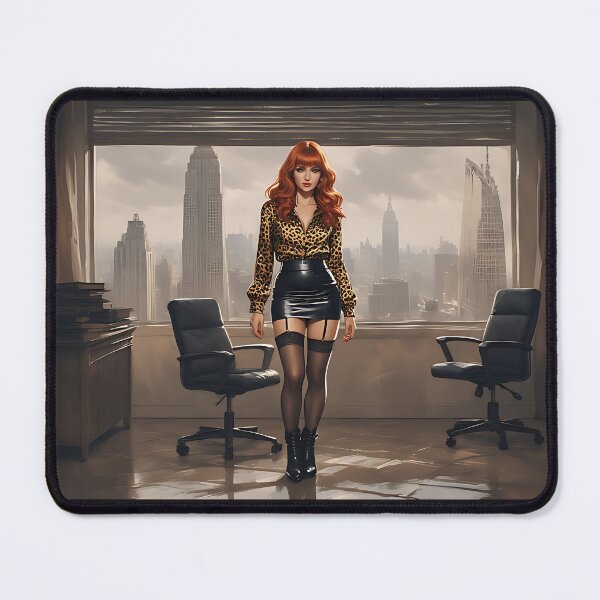 Item preview, Satin and Leather Redhead Sexy Boss designed and sold by Trina AI Art.