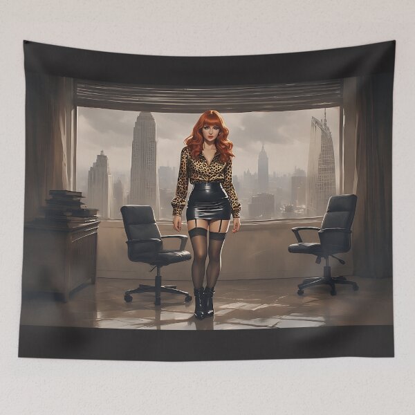 Item preview, Satin and Leather Redhead Sexy Boss designed and sold by Trina AI Art.