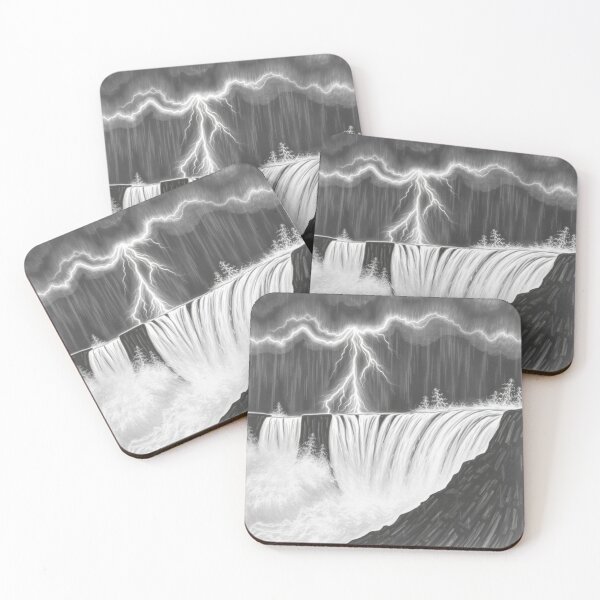 Item preview, Black and White Lightning Waterfall Pencil Art - Storm Drama designed and sold by EllDAV777.
