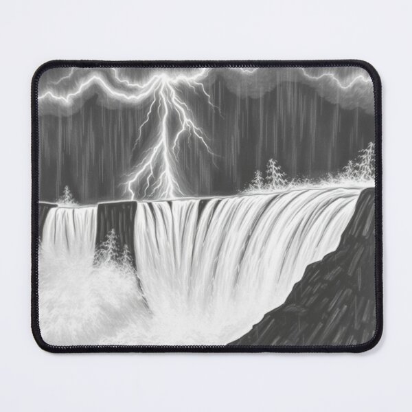 Item preview, Black and White Lightning Waterfall Pencil Art - Storm Drama designed and sold by EllDAV777.