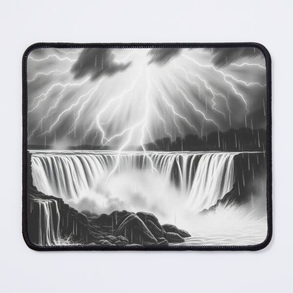 Item preview, Black and White Lightning Storm Waterfall Pencil Art - Epic designed and sold by EllDAV777.
