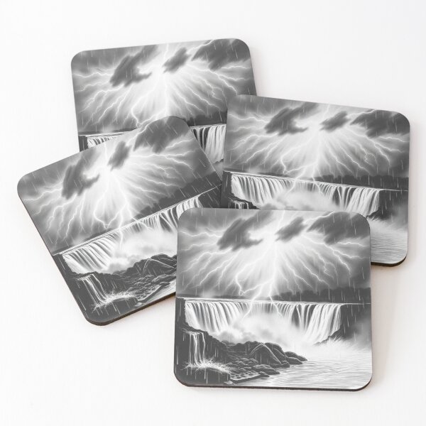 Item preview, Black and White Lightning Storm Waterfall Pencil Art - Epic designed and sold by EllDAV777.