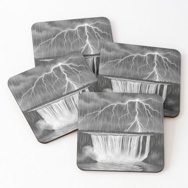 Item preview, Black and White Lightning Waterfall Storm - Epic Pencil Art designed and sold by EllDAV777.