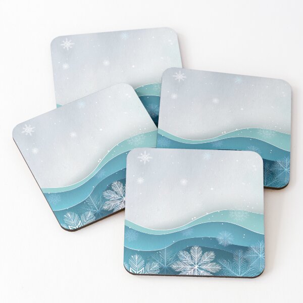 Item preview, Festive holiday snowflakes wave, cool blue border, minimalist blue colour palette, holiday watercolor painting, winter holiday season decor  designed and sold by navitalidesign.