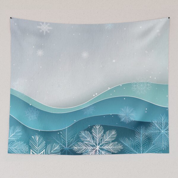 Item preview, Festive holiday snowflakes wave, cool blue border, minimalist blue colour palette, holiday watercolor painting, winter holiday season decor  designed and sold by navitalidesign.
