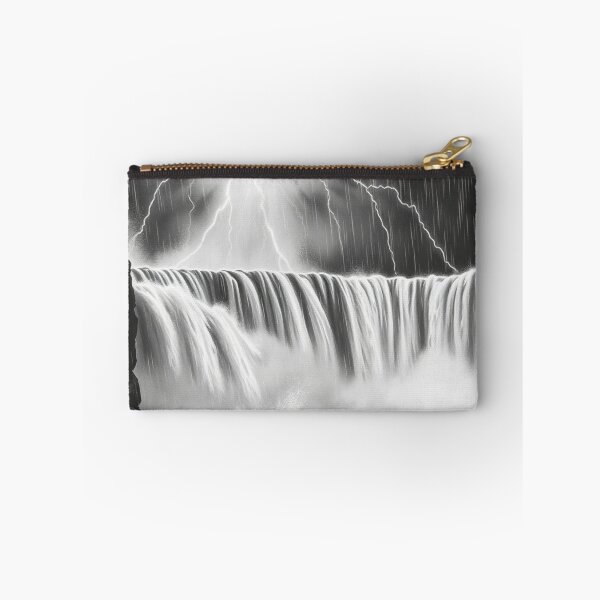 Item preview, Black and White Lightning Storm Waterfall - Epic Pencil Art designed and sold by EllDAV777.