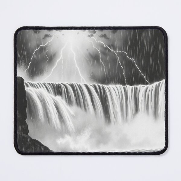 Item preview, Black and White Lightning Storm Waterfall - Epic Pencil Art designed and sold by EllDAV777.