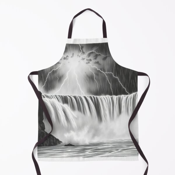 Item preview, Black and White Lightning Storm Waterfall - Epic Pencil Art designed and sold by EllDAV777.