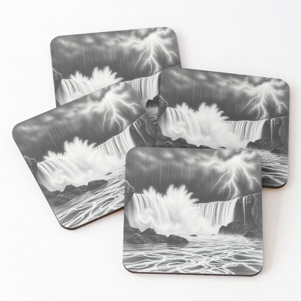 Item preview, Niagara Falls Lightning Strike BW Dramatic Art Print designed and sold by EllDAV777.