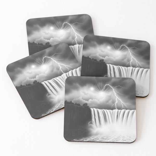Item preview, Niagara Falls Sun Lightning Storm Black White Art Print designed and sold by EllDAV777.