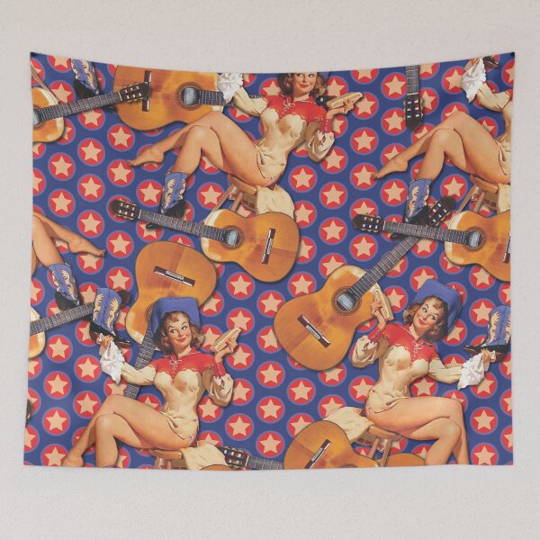 Item preview, Retro Western Rodeo Cowgirl Guitars and Stars designed and sold by RetroMaggie.