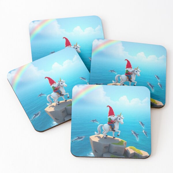 Item preview, Gnome and Unicorn Over the Rainbow Cliff — Whimsical Ocean Fantasy Art designed and sold by Jeff's Good Mojo Dojo.