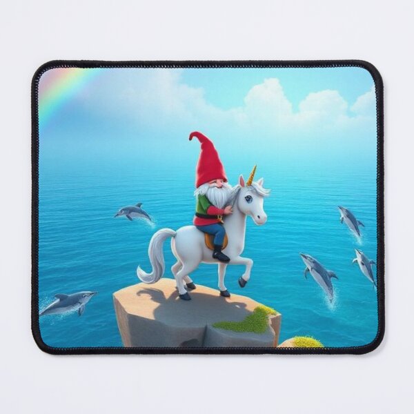 Item preview, Gnome and Unicorn Over the Rainbow Cliff — Whimsical Ocean Fantasy Art designed and sold by Jeff's Good Mojo Dojo.