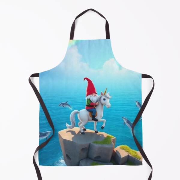 Item preview, Gnome and Unicorn Over the Rainbow Cliff — Whimsical Ocean Fantasy Art designed and sold by Jeff's Good Mojo Dojo.