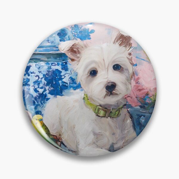 Item preview, Preppy white terrier snd green budgie designed and sold by SophieClimaArt.