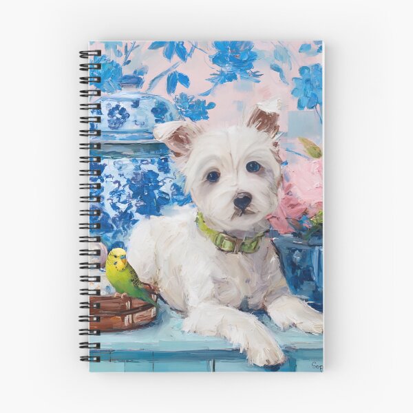 Item preview, Preppy white terrier snd green budgie designed and sold by SophieClimaArt.