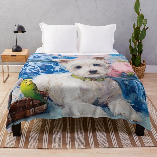 Item preview, Preppy white terrier snd green budgie designed and sold by SophieClimaArt.