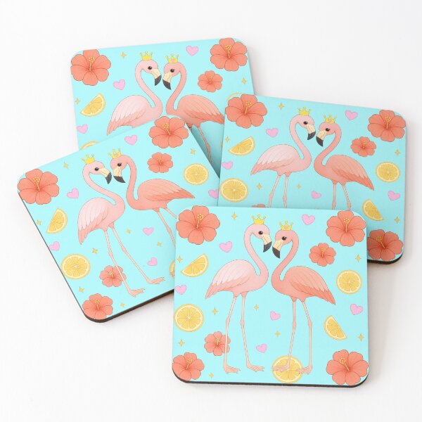 Item preview, Flamingo Couple with Hibiscus and Lemon - Blue designed and sold by HIMEKARI.