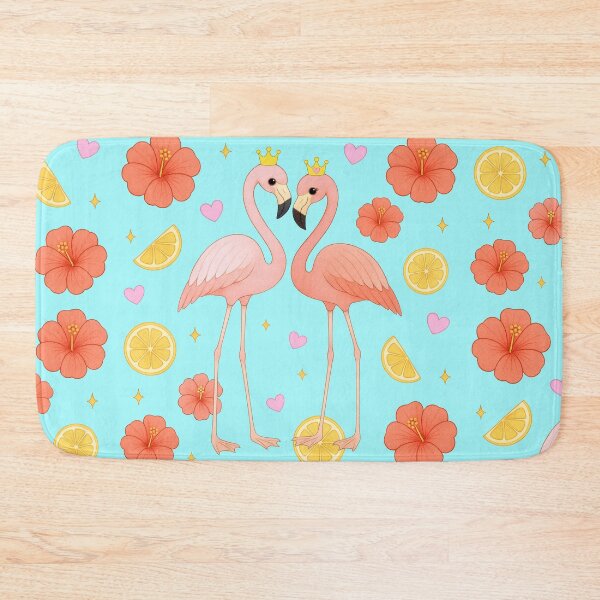 Item preview, Flamingo Couple with Hibiscus and Lemon - Blue designed and sold by HIMEKARI.