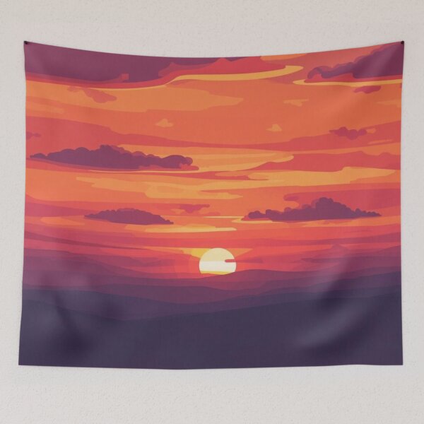 Item preview, Orange sky with purple clouds and sunset sun designed and sold by Ciervo Primavera.