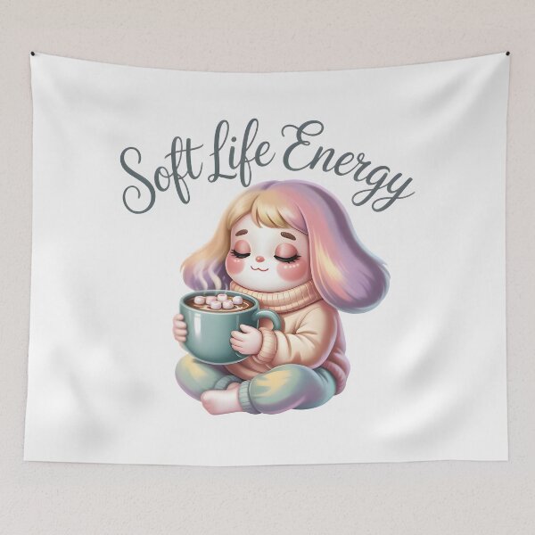 Item preview, Cute Soft Life Cozy Aesthetic Girl Drinking Hot Chocolate – Kawaii Pastel Illustration for Calm & Comfort Vibes designed and sold by SoftyDesigns.