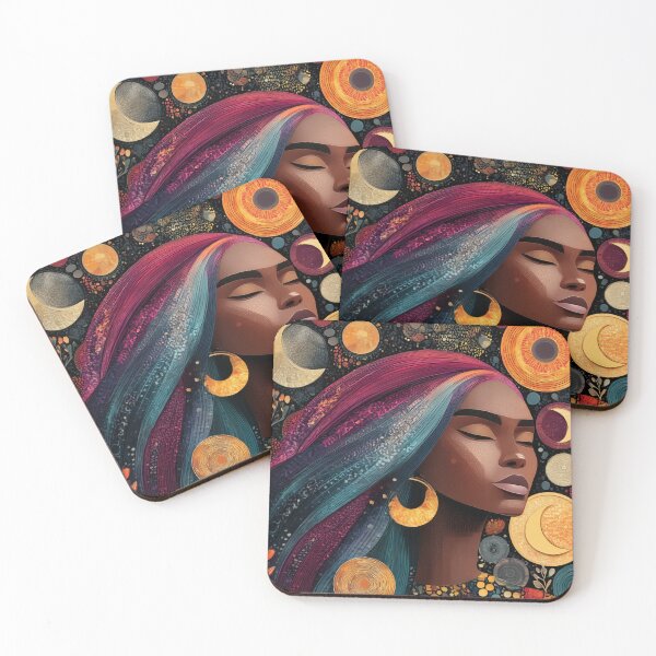 Item preview, Ethereal Energy: Lunar Grace – Afrocentric Celestial Portrait designed and sold by Glow & Flow by VLS Design Studio.