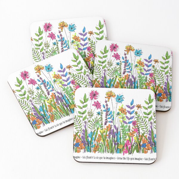 Item preview, Fais fleurir la vie que tu imagines — Grow the life you imagine — Wildflower Line Art designed and sold by FrancophileFun.