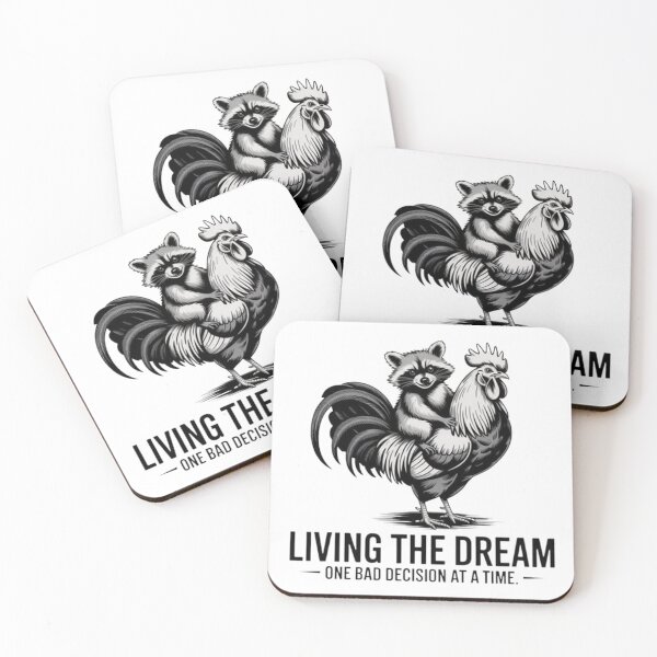 Item preview, Living The Dream - Raccoon Riding Rooster - Funny Quote designed and sold by JossDesign15.