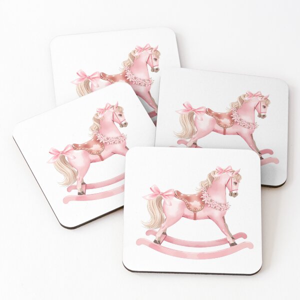 Item preview, Watercolor Pink Rocking Horse with Pink Bows – Coquette Christmas Winter Aesthetic designed and sold by DivinePassion.