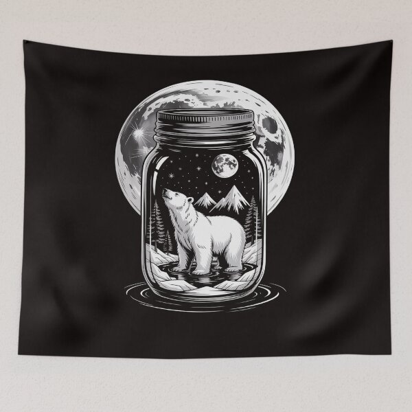 Item preview, Moonshine Lover Jar - Bear, Moon & Mountains designed and sold by LapFemile.