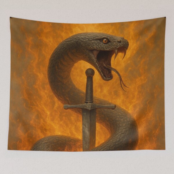 Item preview, Mythical Flaming Serpent Guarding Ancient Blade designed and sold by LadyWoo.