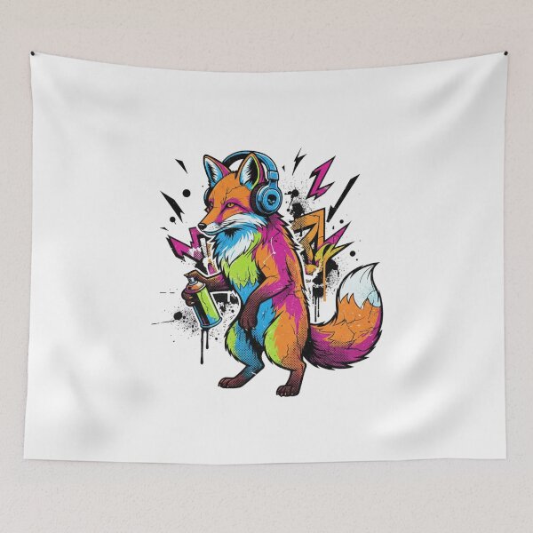 Item preview, Urban Graffiti Fox with Headphones | Colorful Street Art & Hip Hop Style designed and sold by Gideon-tevalins.