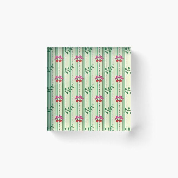 Item preview, Cherry Ribbon and Leaf Pattern on Green Striped Background designed and sold by RS4you.