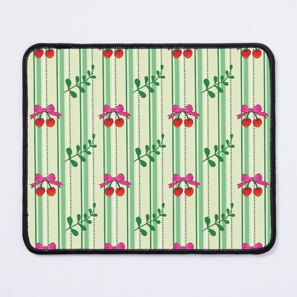 Item preview, Cherry Ribbon and Leaf Pattern on Green Striped Background designed and sold by RS4you.