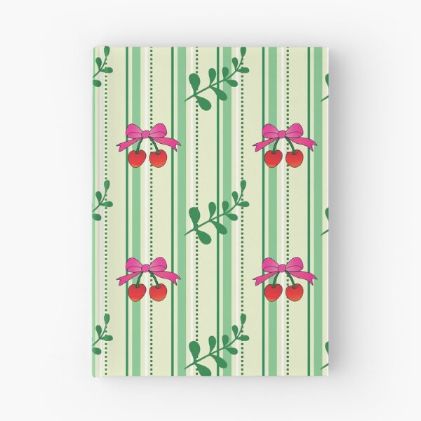 Item preview, Cherry Ribbon and Leaf Pattern on Green Striped Background designed and sold by RS4you.