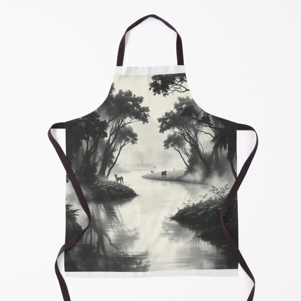 Item preview, Black and White Misty Jungle Lake Wildlife Wall Art designed and sold by EllDAV777.