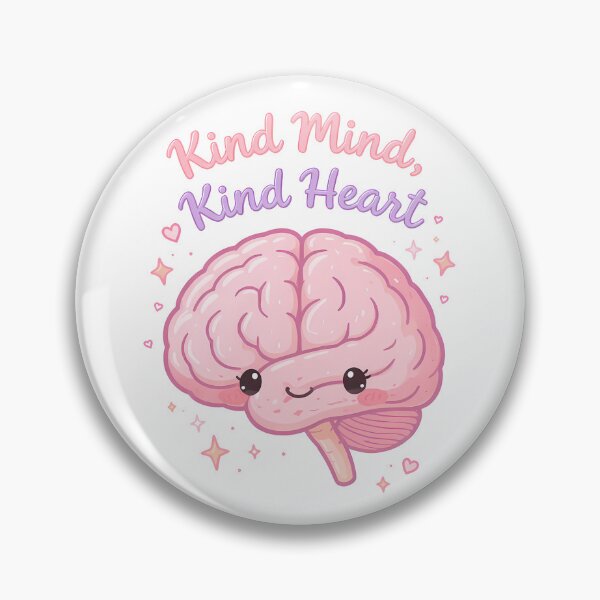 Aperçu de l'œuvre « Esprit bienveillant, cœur bienveillant » Kawaii Brain – Design pastel mignon et positif pour la santé mentale créée et vendue par PureBrain.