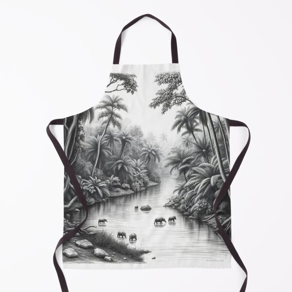 Item preview, Black and White Jungle Elephants River - Wildlife Art Print designed and sold by EllDAV777.