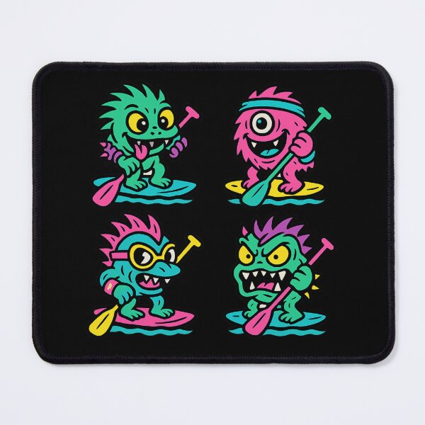 Item preview, Paddle Boarding Monsters and Aliens Cartoon Characters in Retro 80s Neon Punk Style designed and sold by SpokeBender.