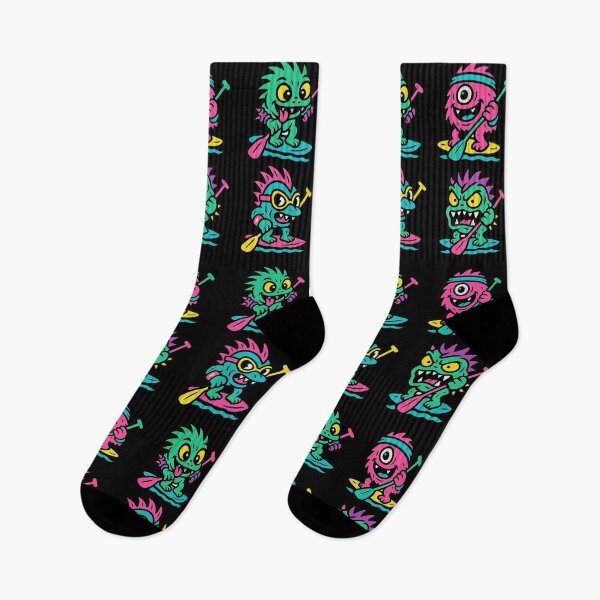 Item preview, Paddle Boarding Monsters and Aliens Cartoon Characters in Retro 80s Neon Punk Style designed and sold by SpokeBender.